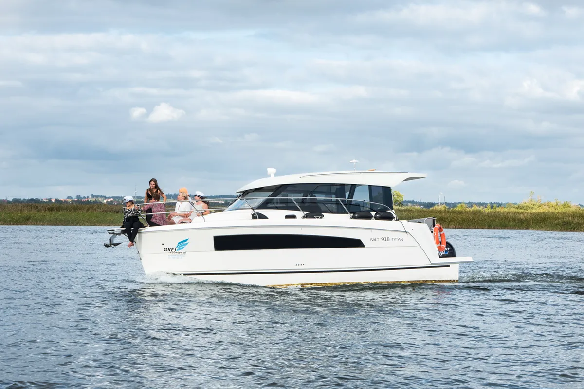 Exterior view of Balt 918 Titanium, a motorboat at Wilkasy, Poland