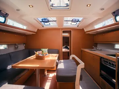 Galley of Nora, a Dufour 460 Grand Large sailboat at Olbia, Italy