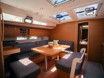 Salon of Nora, a Dufour 460 Grand Large sailboat at Olbia, Italy