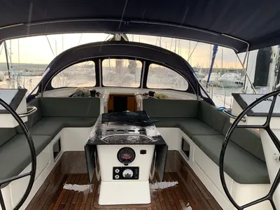 Cockpit of Ocean's Blue, a D&D Kufner 54 sailboat at Punat, Croatia
