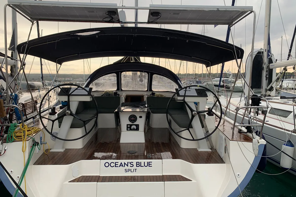 Exterior view of Ocean's Blue, a D&D Kufner 54 sailboat at Punat, Croatia