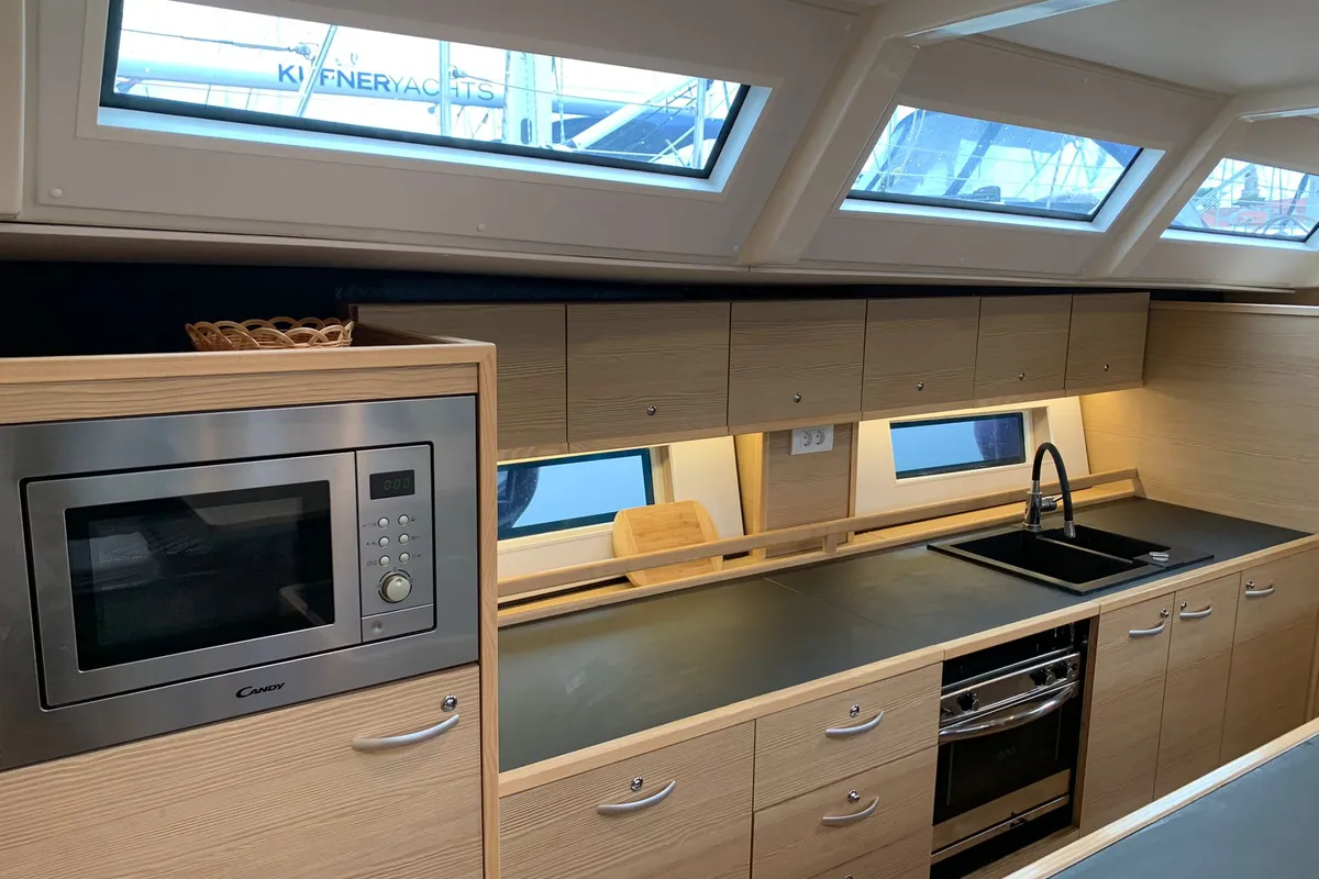 Galley of Ocean's Blue, a D&D Kufner 54 sailboat at Punat, Croatia