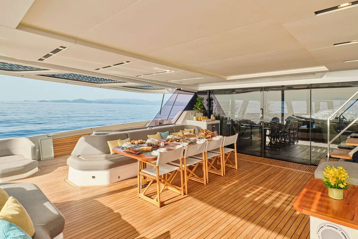 Aloia 80, a Fountaine Pajot Thira 80 catamaran at Municipal Unit of Nea Peramos, Greece