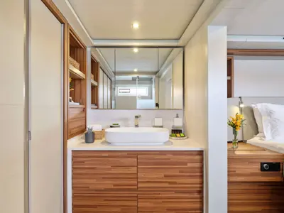 Head on Fountaine Pajot Thira 80, a catamaran at Nea Peramos, Greece
