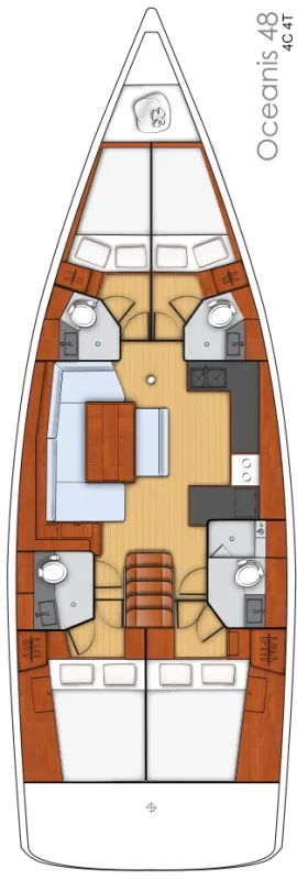 Floor plan of Flou, a Beneteau Oceanis 48 sailboat at Split, Croatia