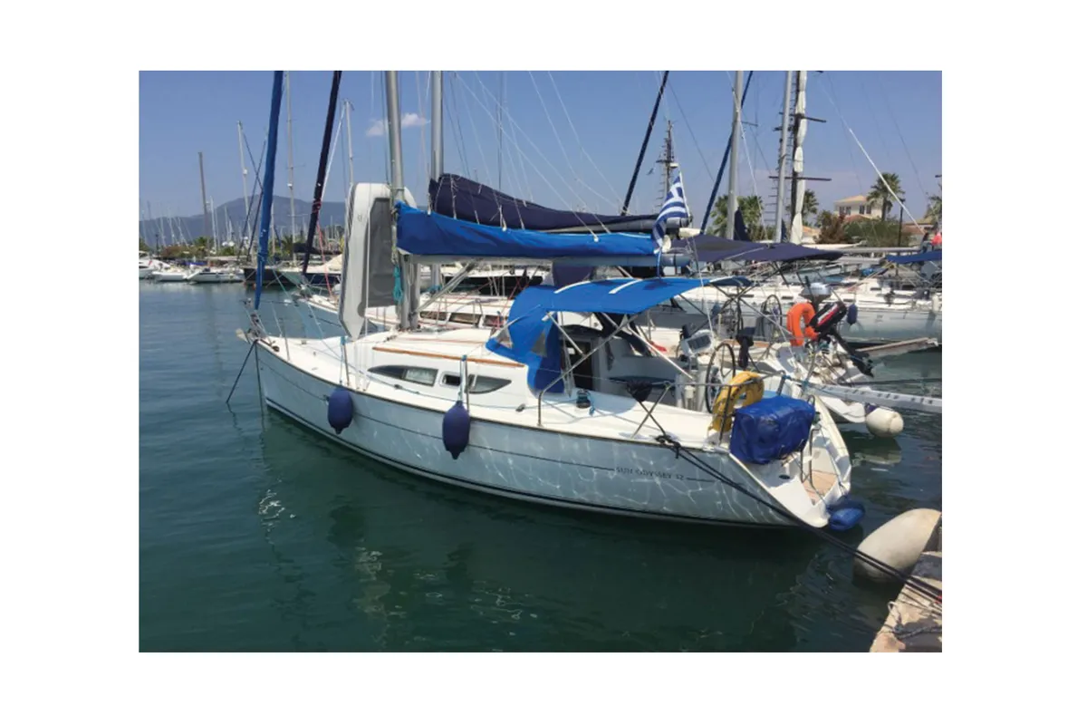 Exterior view of Iason, a Jeanneau Sun Odyssey 32 sailboat at Kontokali, Greece