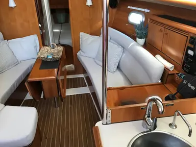 Salon of Iason, a Jeanneau Sun Odyssey 32 sailboat at Kontokali, Greece