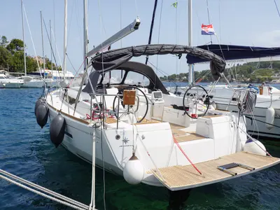 Cockpit of Tortuga, a Jeanneau Sun Odyssey 449 sailboat at Rogač, Croatia