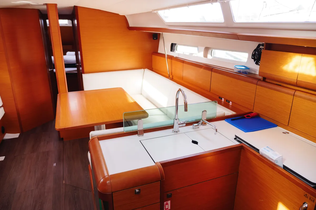 Salon of Tortuga, a Jeanneau Sun Odyssey 449 sailboat at Rogač, Croatia