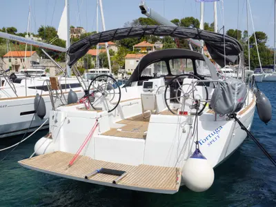 Deck of Tortuga, a Jeanneau Sun Odyssey 449 sailboat at Rogač, Croatia