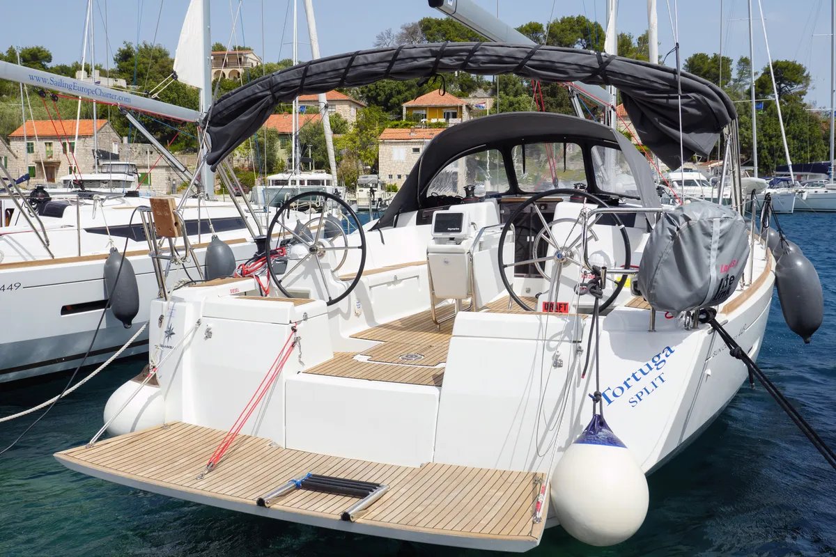 Deck of Tortuga, a Jeanneau Sun Odyssey 449 sailboat at Rogač, Croatia
