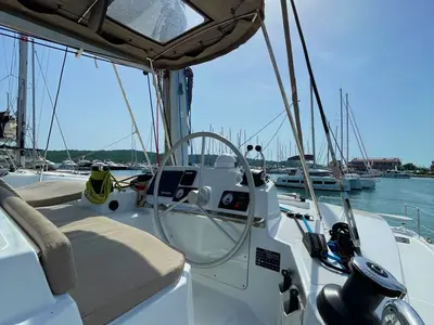 Cockpit of Sail and Adventure, a Bali 4.2 catamaran at Pirovac, Croatia