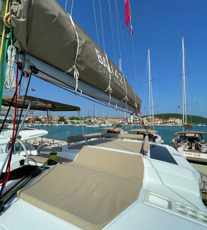Deck of Sail and Adventure, a Bali 4.2 catamaran at Pirovac, Croatia