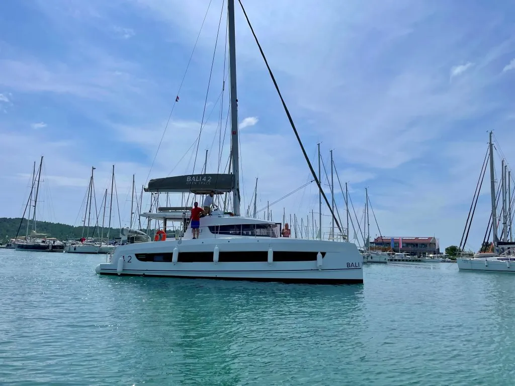 Exterior view of Sail and Adventure, a Bali 4.2 catamaran at Pirovac, Croatia