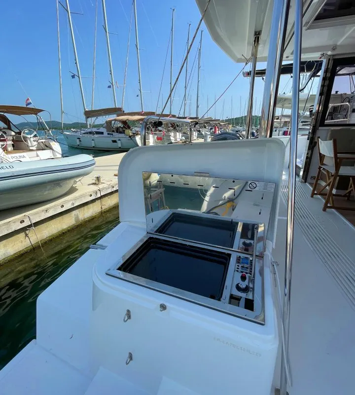 Deck of Sail and Adventure, a Bali 4.2 catamaran at Pirovac, Croatia