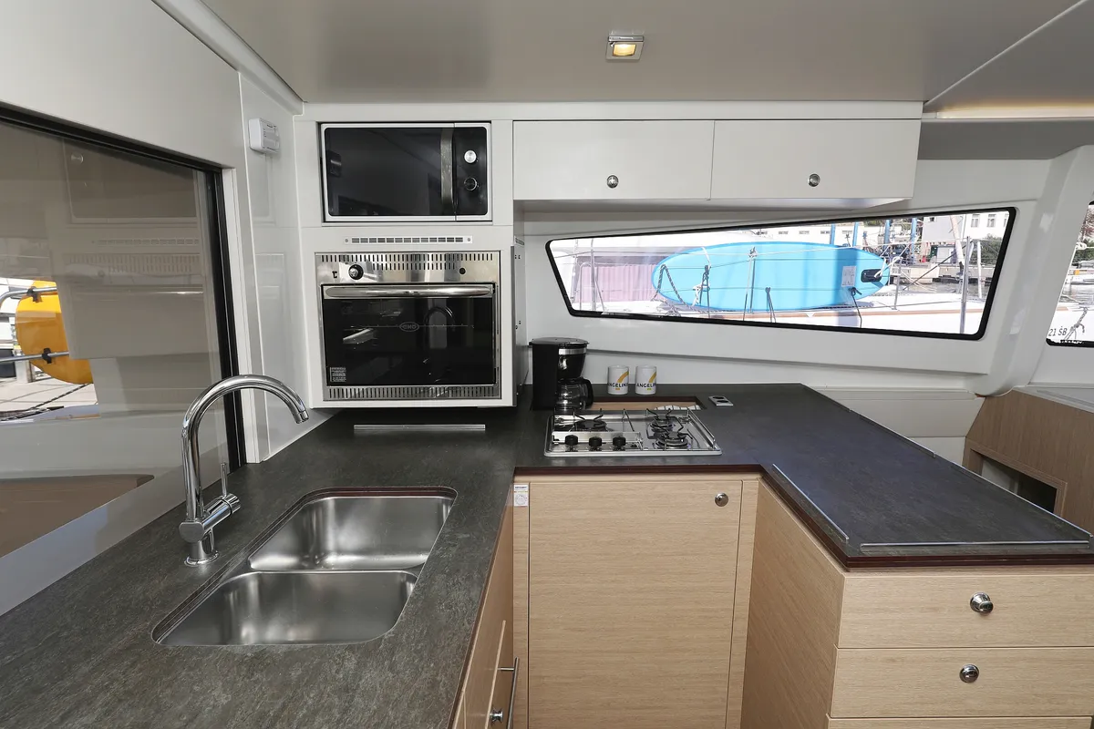 Galley of Rozi V, a Bali 4.5 catamaran at Općina Rogoznica, Croatia
