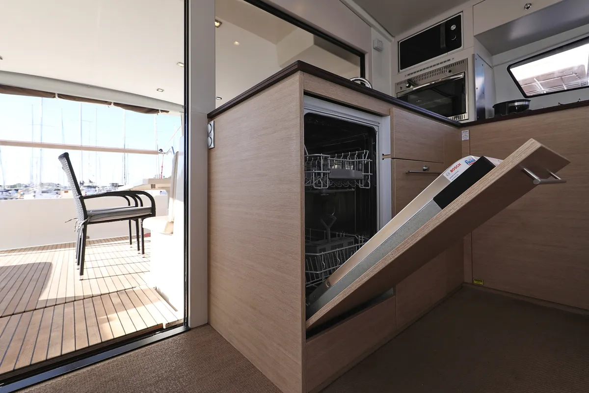 Galley of Rozi V, a Bali 4.5 catamaran at Općina Rogoznica, Croatia