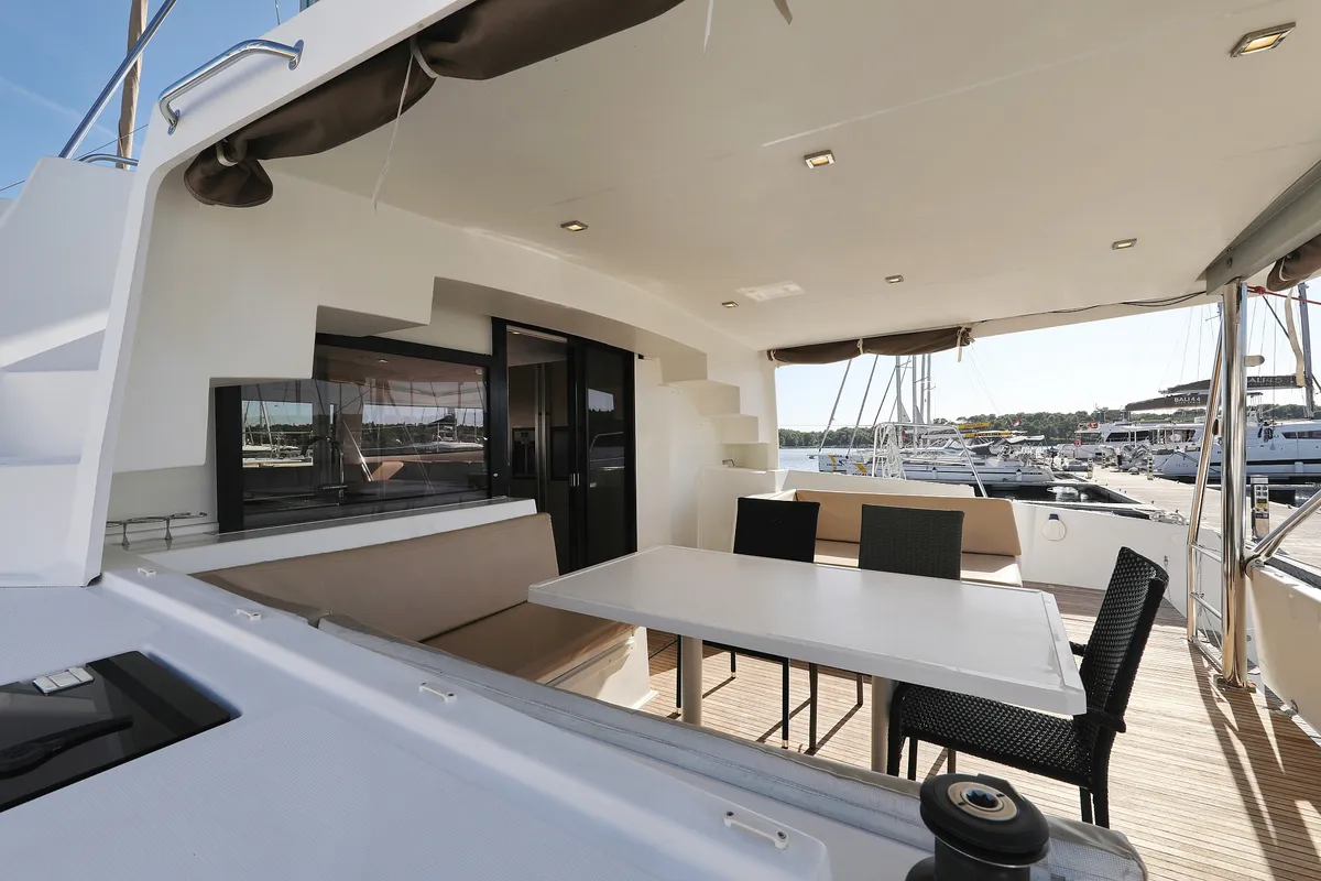 Deck of Rozi V, a Bali 4.5 catamaran at Općina Rogoznica, Croatia