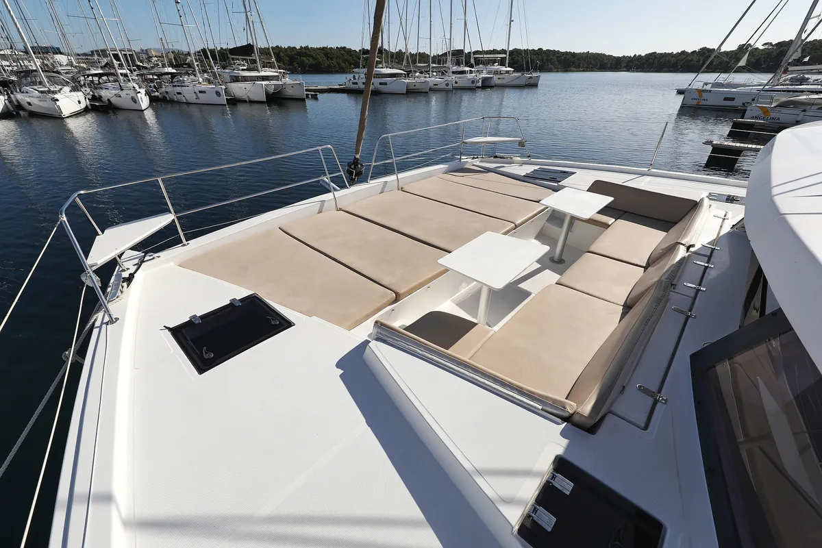 Deck of Rozi V, a Bali 4.5 catamaran at Općina Rogoznica, Croatia