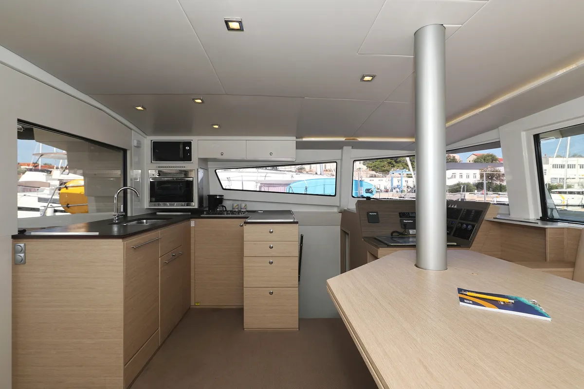 Galley of Rozi V, a Bali 4.5 catamaran at Općina Rogoznica, Croatia
