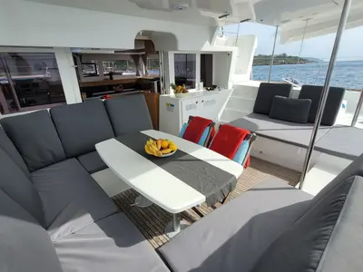 Deck of Butterfly, a Lagoon 450 F - 4 + 2 cab. catamaran at Azam Marina, Tanzania