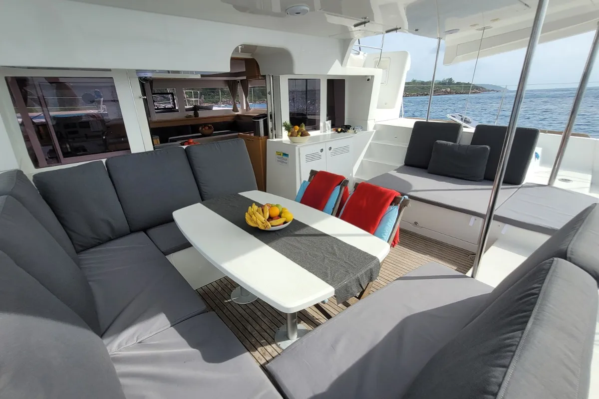 Deck of Butterfly, a Lagoon 450 F - 4 + 2 cab. catamaran at Azam Marina, Tanzania