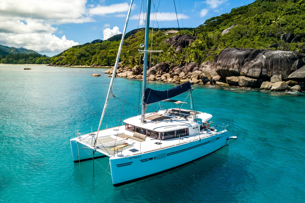 Exterior view of Butterfly, a Lagoon 450 F - 4 + 2 cab. catamaran at Azam Marina, Tanzania