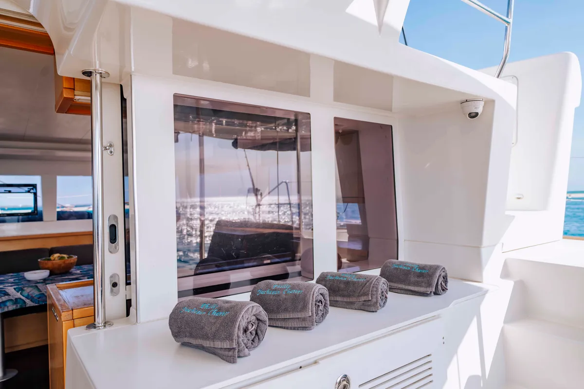 Deck of Butterfly, a Lagoon 450 F - 4 + 2 cab. catamaran at Azam Marina, Tanzania