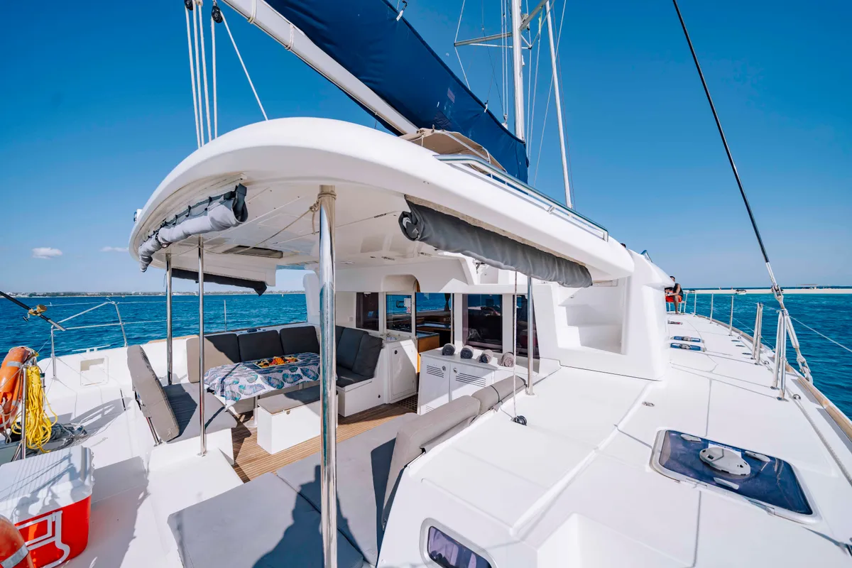 Deck of Butterfly, a Lagoon 450 F - 4 + 2 cab. catamaran at Azam Marina, Tanzania