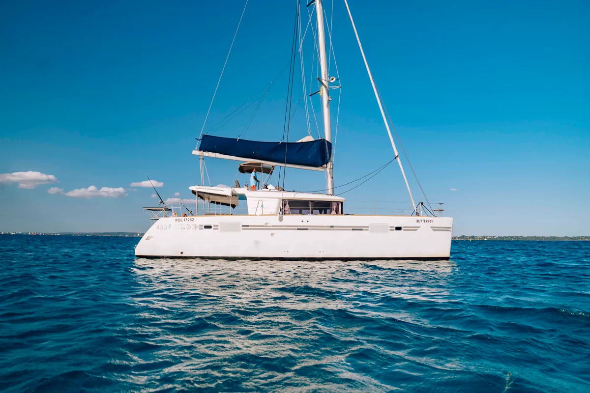 Exterior view of Butterfly, a Lagoon 450 F - 4 + 2 cab. catamaran at Azam Marina, Tanzania