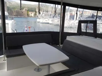 Deck of Twin elli, a Lagoon 450 S catamaran at Palma de Mallorca, Spain