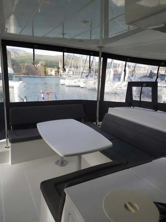 Deck of Twin elli, a Lagoon 450 S catamaran at Palma de Mallorca, Spain