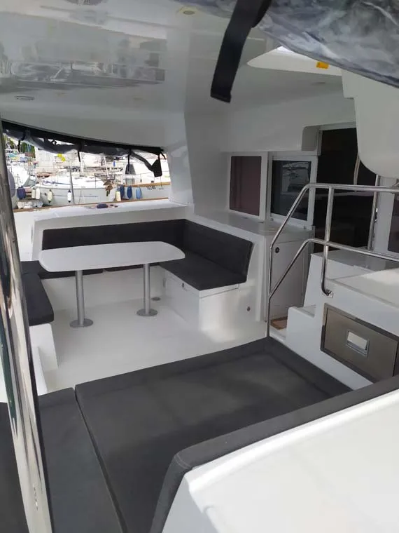 Deck of Twin elli, a Lagoon 450 S catamaran at Palma de Mallorca, Spain