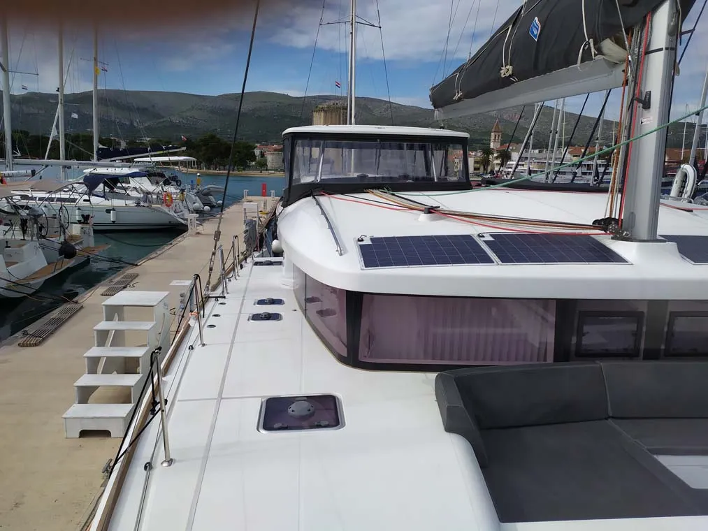 Deck of Twin elli, a Lagoon 450 S catamaran at Palma de Mallorca, Spain