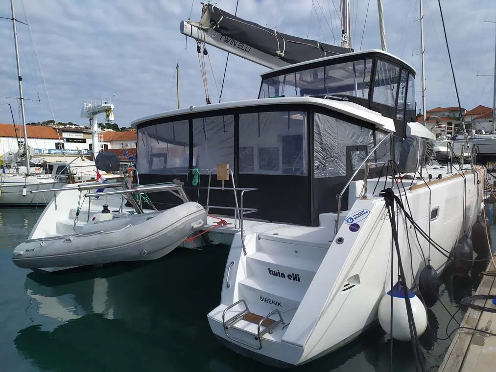 Exterior view of Twin elli, a Lagoon 450 S catamaran at Palma de Mallorca, Spain