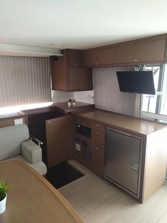 Salon of Twin elli, a Lagoon 450 S catamaran at Palma de Mallorca, Spain