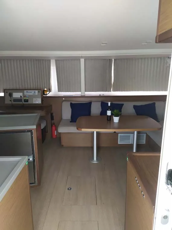Salon of Twin elli, a Lagoon 450 S catamaran at Palma de Mallorca, Spain