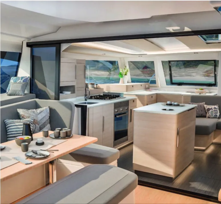 Galley of Emma Rose, a Fountaine Pajot FP 44 Quatuor catamaran at Parham Town, British Virgin Islands
