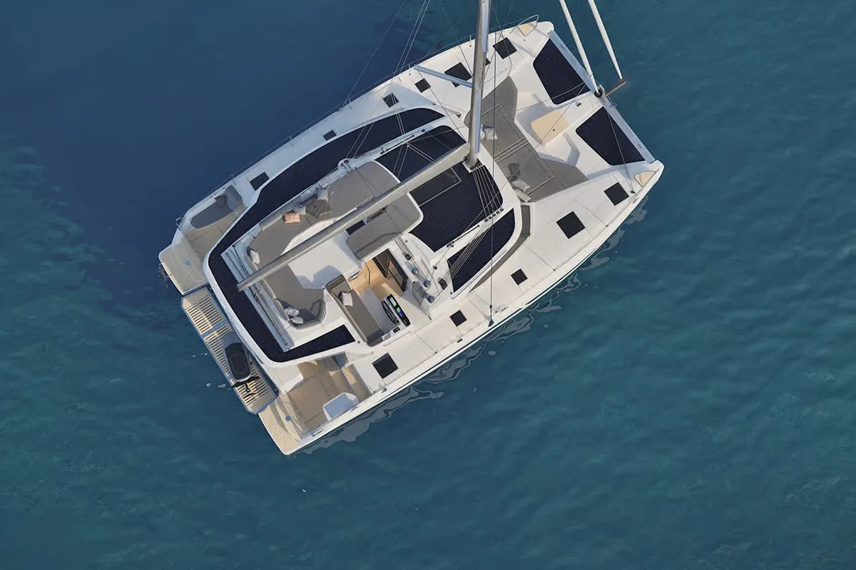 Exterior view of Emma Rose, a Fountaine Pajot FP 44 Quatuor catamaran at Parham Town, British Virgin Islands