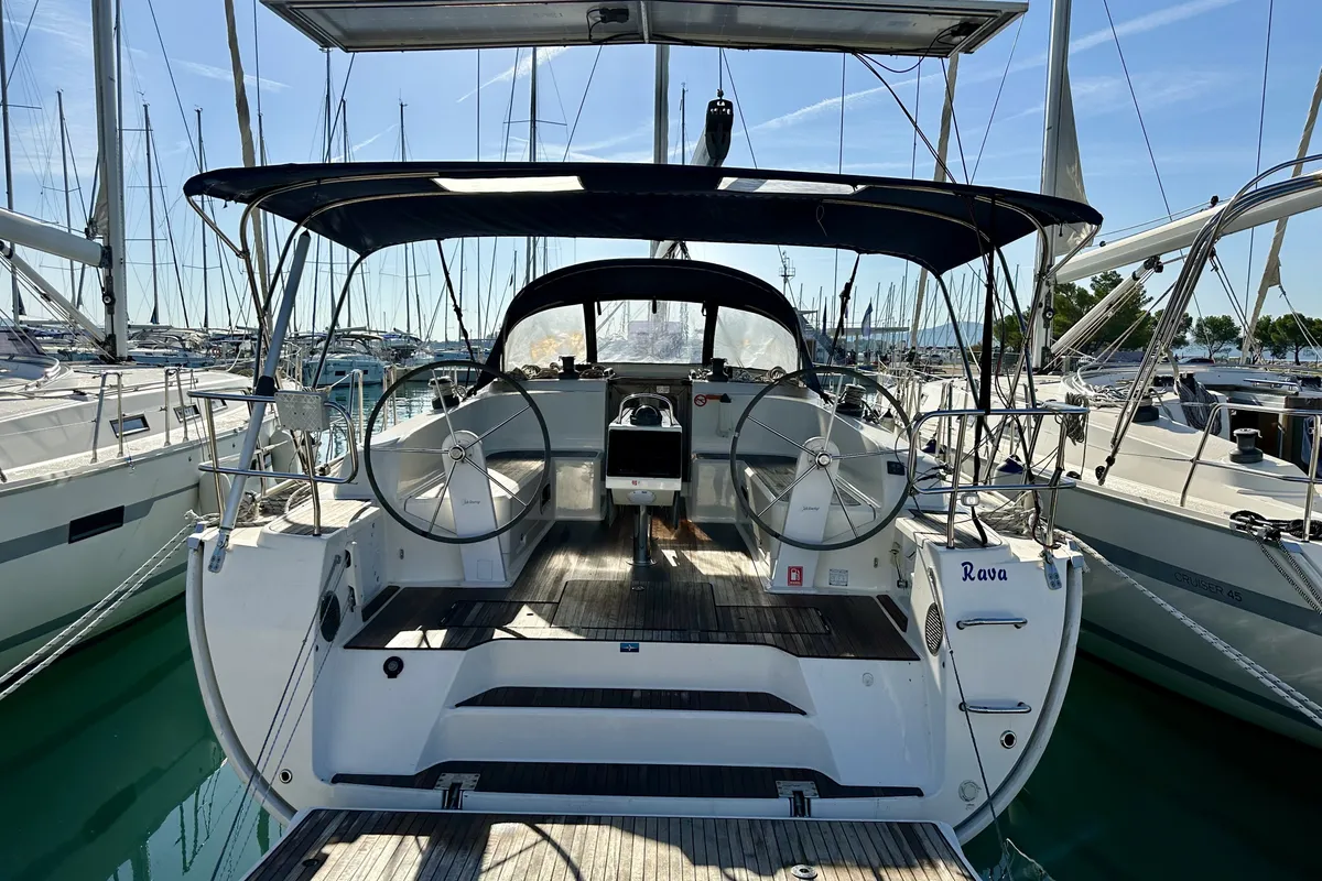 Cockpit of Rava, a Bavaria Cruiser 46 sailboat at Sukošan, Croatia