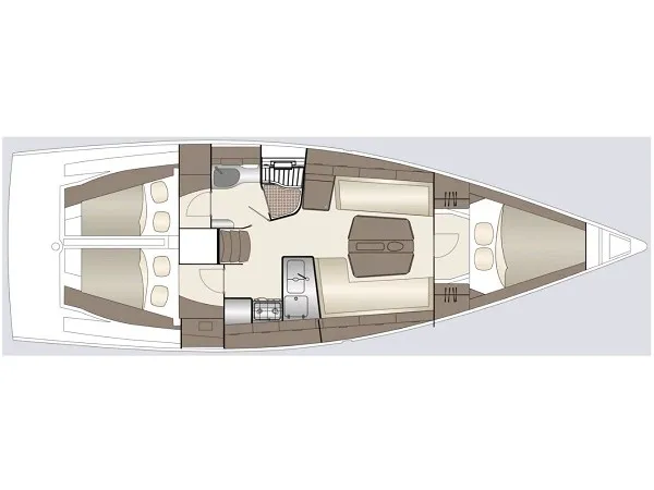 Floor plan of Lieutenant Dan, a Dehler 38 sailboat at Punat, Croatia