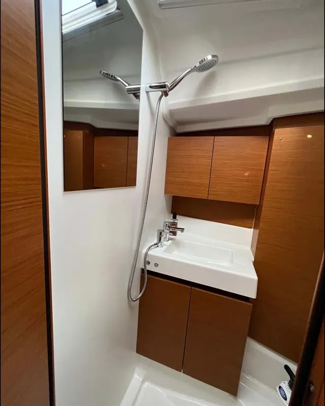 Head on Golden eye, a Jeanneau Sun Odyssey 380 sailboat at Palma de Mallorca, Spain