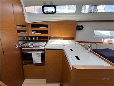 Galley of Golden eye, a Jeanneau Sun Odyssey 380 sailboat at Palma de Mallorca, Spain