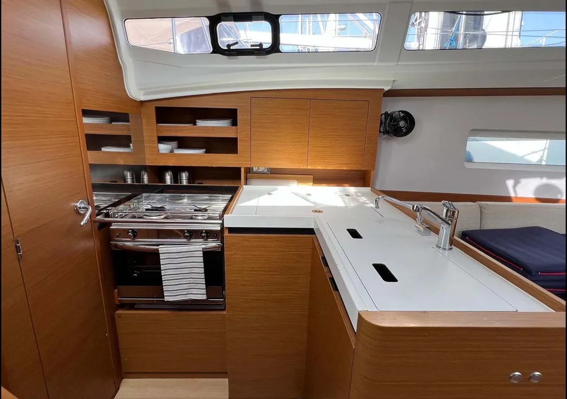 Galley of Golden eye, a Jeanneau Sun Odyssey 380 sailboat at Palma de Mallorca, Spain