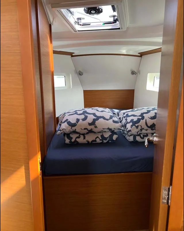 Cabin on Golden eye, a Jeanneau Sun Odyssey 380 sailboat at Palma de Mallorca, Spain