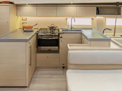 Galley of ESCAPE, a Beneteau Oceanis 51.1 sailboat at Athens, Greece
