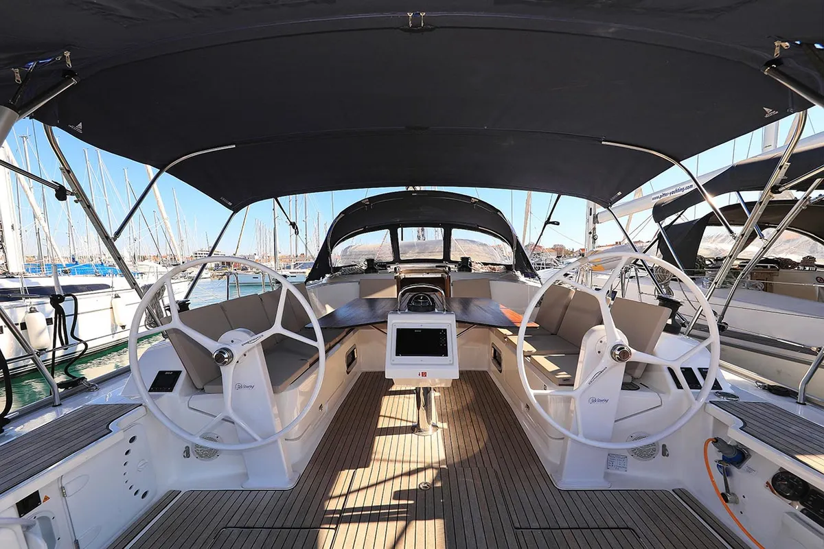 Cockpit of Sirius, a Bavaria Cruiser 46 sailboat at Grad Pula, Croatia