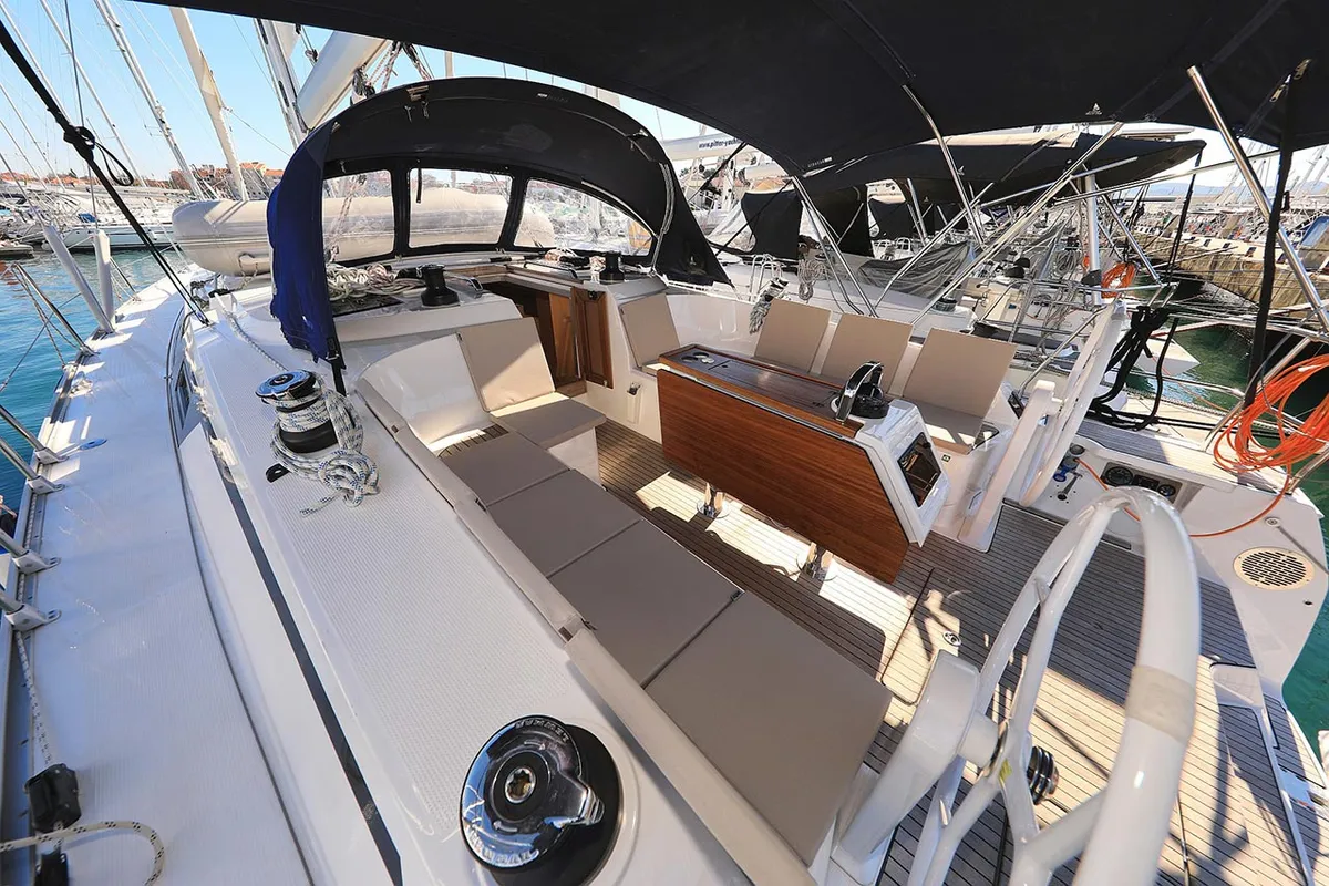 Cockpit of Sirius, a Bavaria Cruiser 46 sailboat at Grad Pula, Croatia