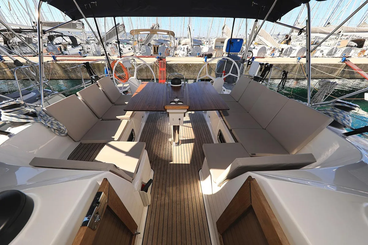 Cockpit of Sirius, a Bavaria Cruiser 46 sailboat at Grad Pula, Croatia