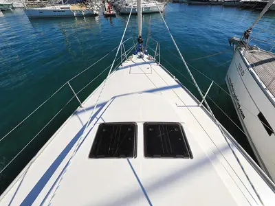 Deck of Sirius, a Bavaria Cruiser 46 sailboat at Grad Pula, Croatia